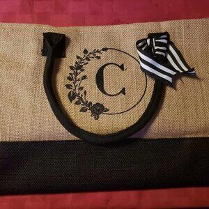 TOPDesign Personalized Initial Canvas Tote Bag – Letter C, Black & Tan, Eco-Frie
